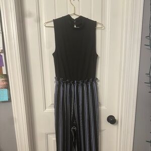 As U Wish Black and Blue Striped Jumpsuit